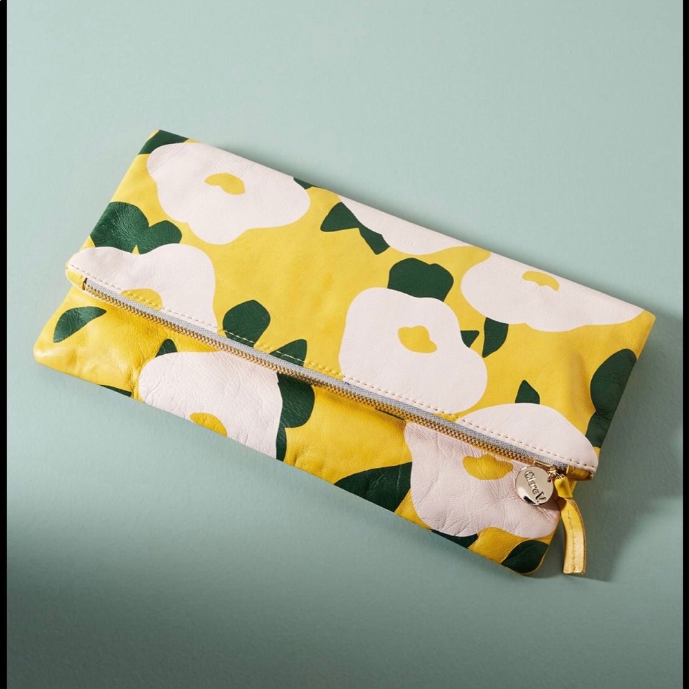 ISO Clare V yellow floral clutch